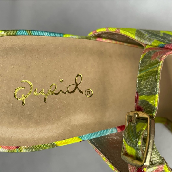 QUPID Neon Floral Open Toe Clog Heels Slingback Peep Toe Strappy Shoes size 9 - Picture 5 of 7